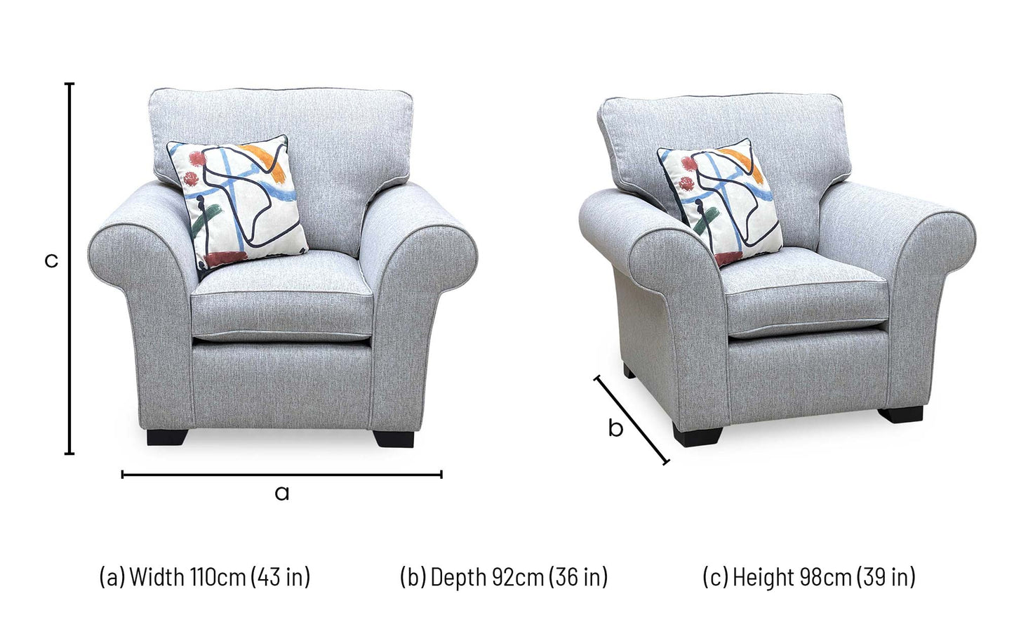 ‘Hedingham’ Pearl Grey Ashton Chenille Plain Fabric Armchair – view 7