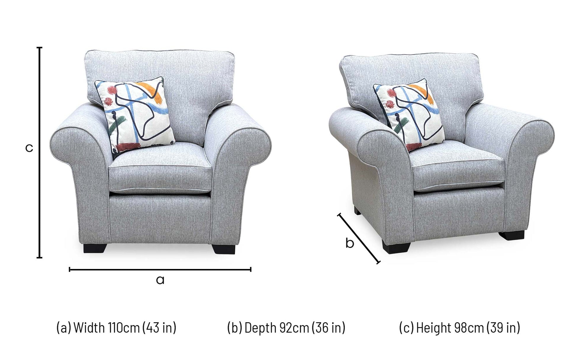 ‘Hedingham’ Pearl Grey Ashton Chenille Plain Fabric Armchair – view 7