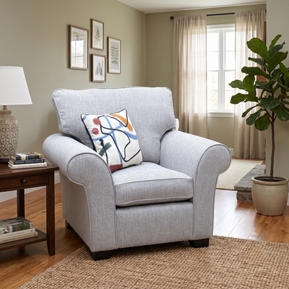 ‘Hedingham’ Pearl Grey Ashton Chenille Plain Fabric Armchair – view 2