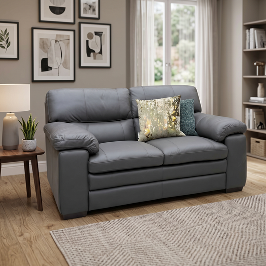 World of Leather ‘Cozee’ Nw-517e Shale Grey Pure Premium Leather 2 Seater Sofa – view 2