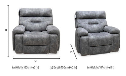 ‘Cinemax’ Marque Seal Grey Mq-0106 Velvet Fabric Media Arm Power Recliner Chair with Power Headrest – view 10