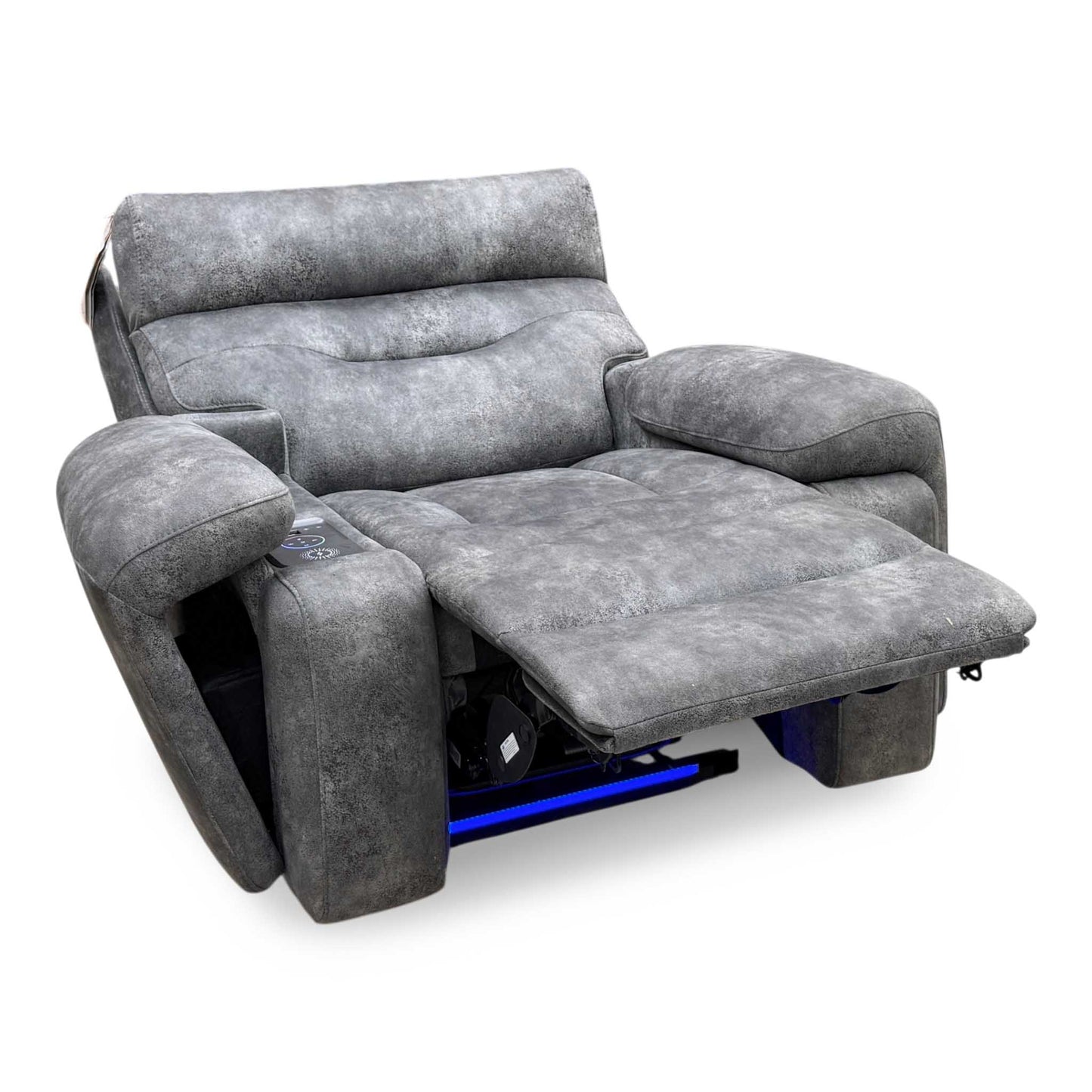 ‘Cinemax’ Marque Seal Grey Mq-0106 Velvet Fabric Media Arm Power Recliner Chair with Power Headrest