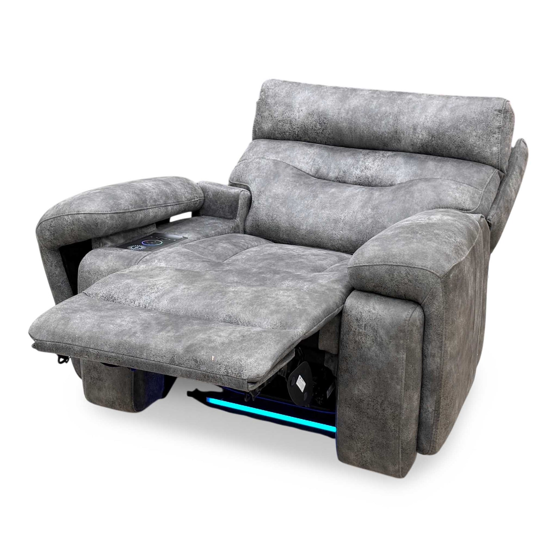 ‘Cinemax’ Marque Seal Grey Mq-0106 Velvet Fabric Media Arm Power Recliner Chair with Power Headrest – view 4