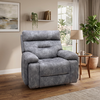 ‘Cinemax’ Marque Seal Grey Mq-0106 Velvet Fabric Media Arm Power Recliner Chair with Power Headrest – view 2