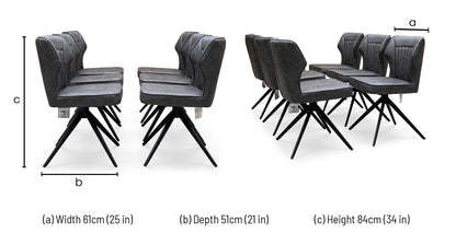 ‘Jayden’ Dark Grey Faux Leather Set of 6 Swivel Dining Chairs