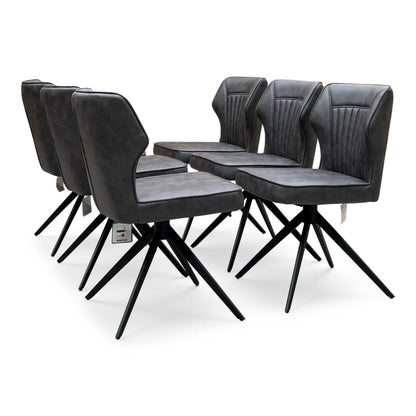 ‘Jayden’ Dark Grey Faux Leather Set of 6 Swivel Dining Chairs