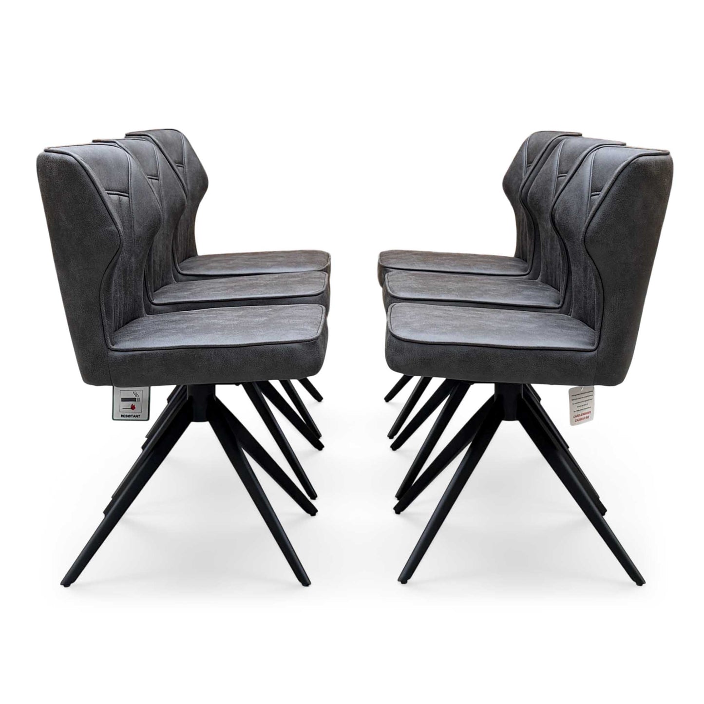 ‘Jayden’ Dark Grey Faux Leather Set of 6 Swivel Dining Chairs