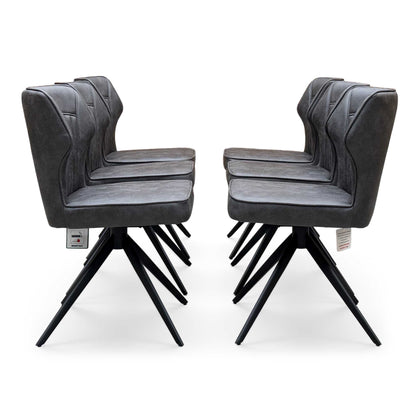 ‘Jayden’ Dark Grey Faux Leather Set of 6 Swivel Dining Chairs