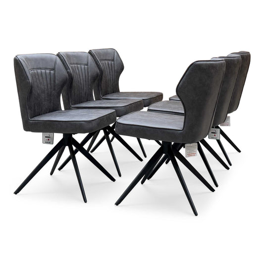 ‘Jayden’ Dark Grey Faux Leather Set of 6 Swivel Dining Chairs