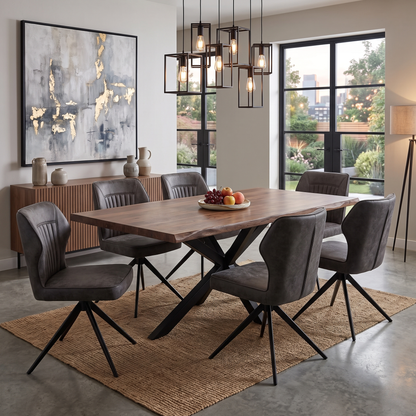 ‘Jayden’ Dark Grey Faux Leather Set of 6 Swivel Dining Chairs