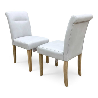 ‘Lewis’ Light Grey Set of 2 Roll Back Faux Leather Dining Chairs