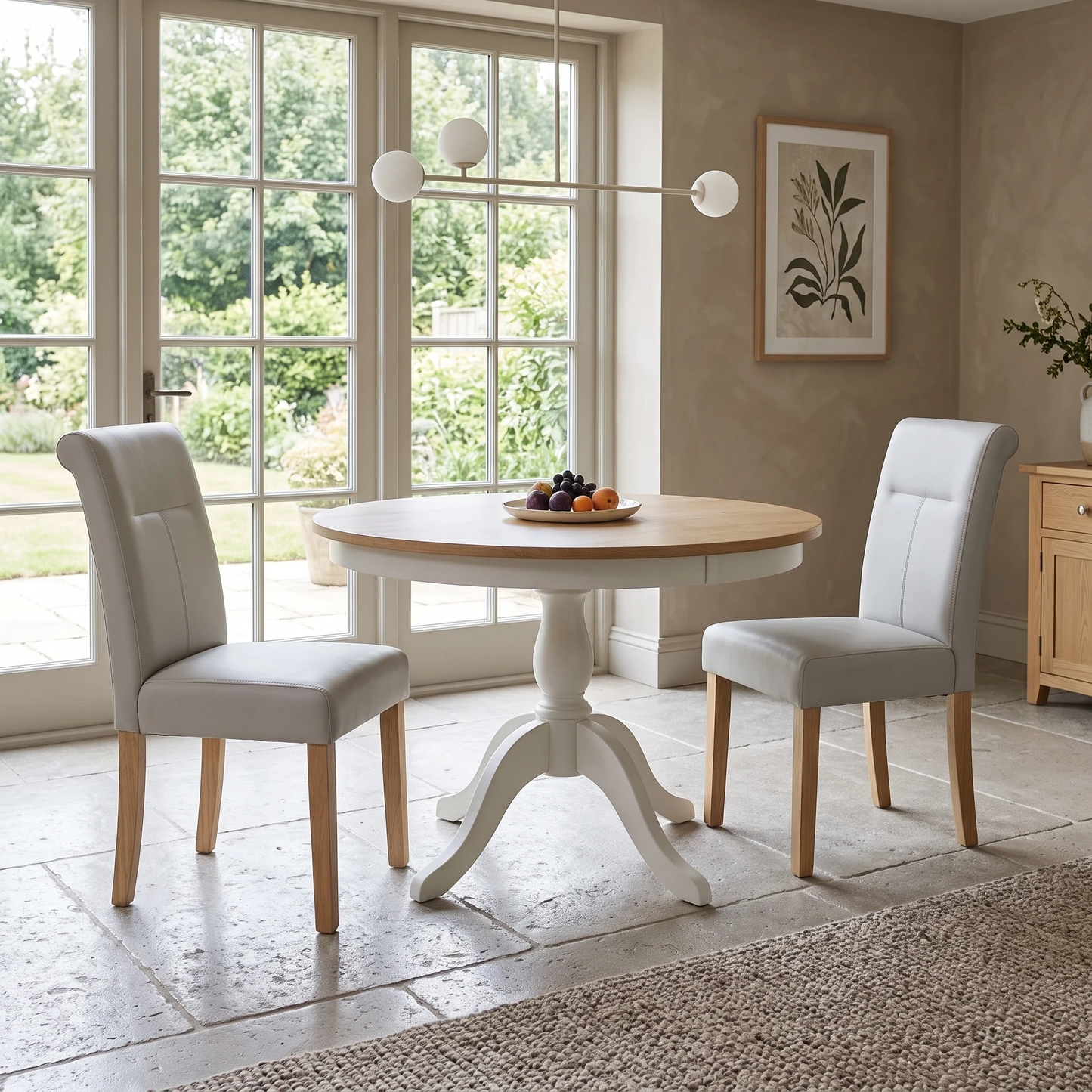 ‘Lewis’ Light Grey Set of 2 Roll Back Faux Leather Dining Chairs
