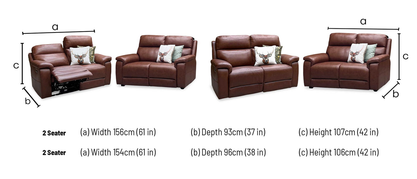 ‘Raven’ Montana Butterscotch Cat-60 07 Brown Leather Set: 2 Seater Power Recliner + 2 Seater Standard Sofa Set