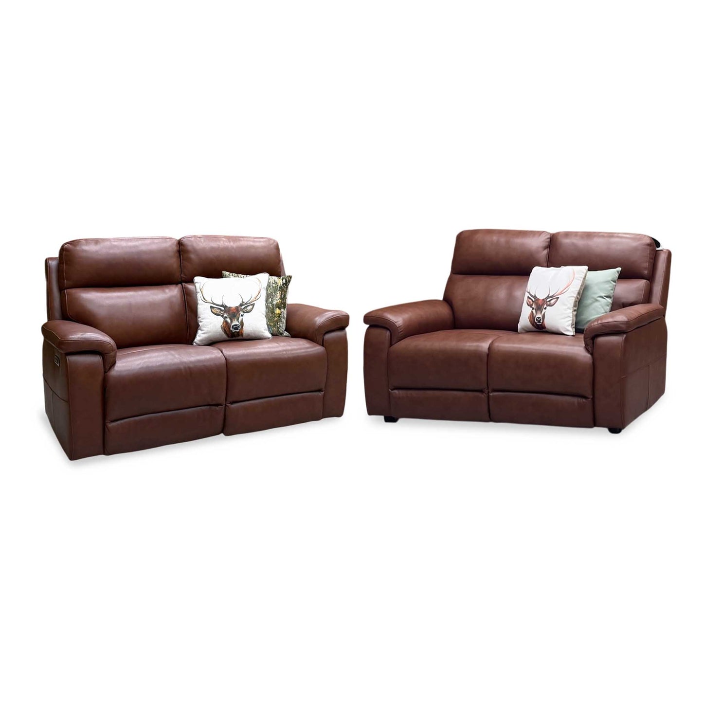 ‘Raven’ Montana Butterscotch Cat-60 07 Brown Leather Set: 2 Seater Power Recliner + 2 Seater Standard Sofa Set