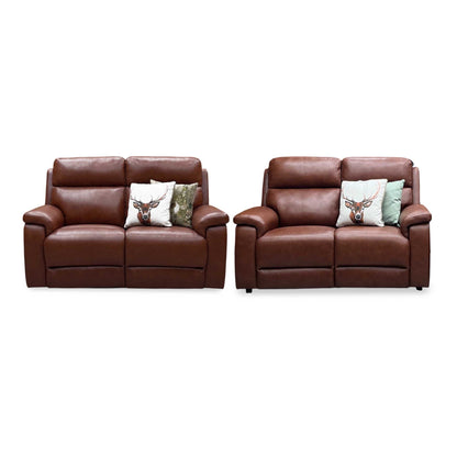 ‘Raven’ Montana Butterscotch Cat-60 07 Brown Leather Set: 2 Seater Power Recliner + 2 Seater Standard Sofa Set