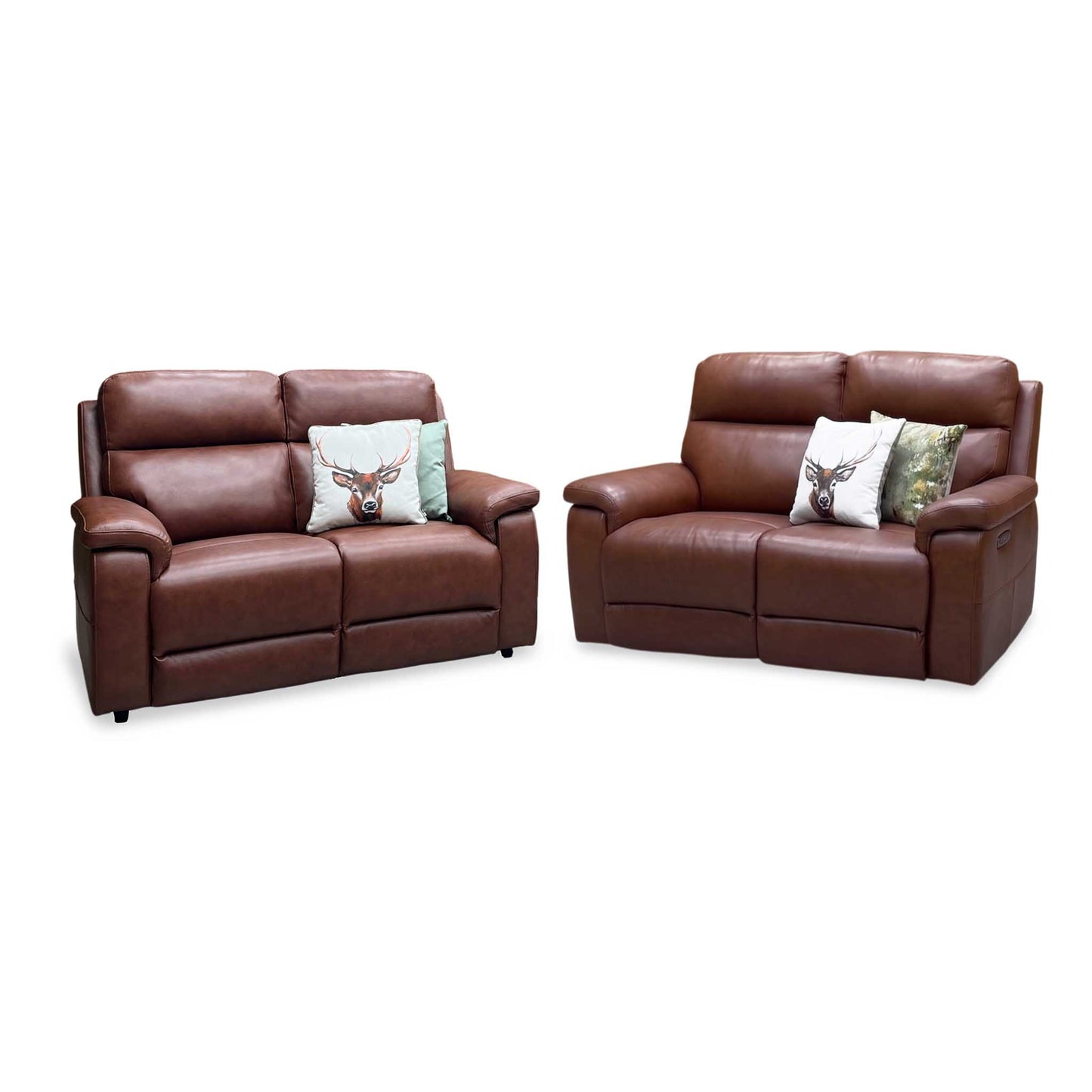 ‘Raven’ Montana Butterscotch Cat-60 07 Brown Leather Set: 2 Seater Power Recliner + 2 Seater Standard Sofa Set