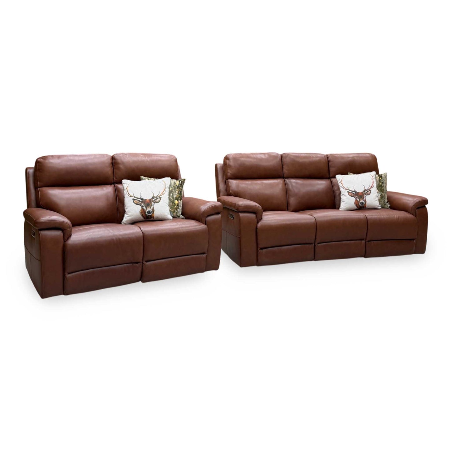‘Raven’ Montana Butterscotch Cat-60_07 Brown Leather 3 + 2 Seater Power Recliner Sofa Set