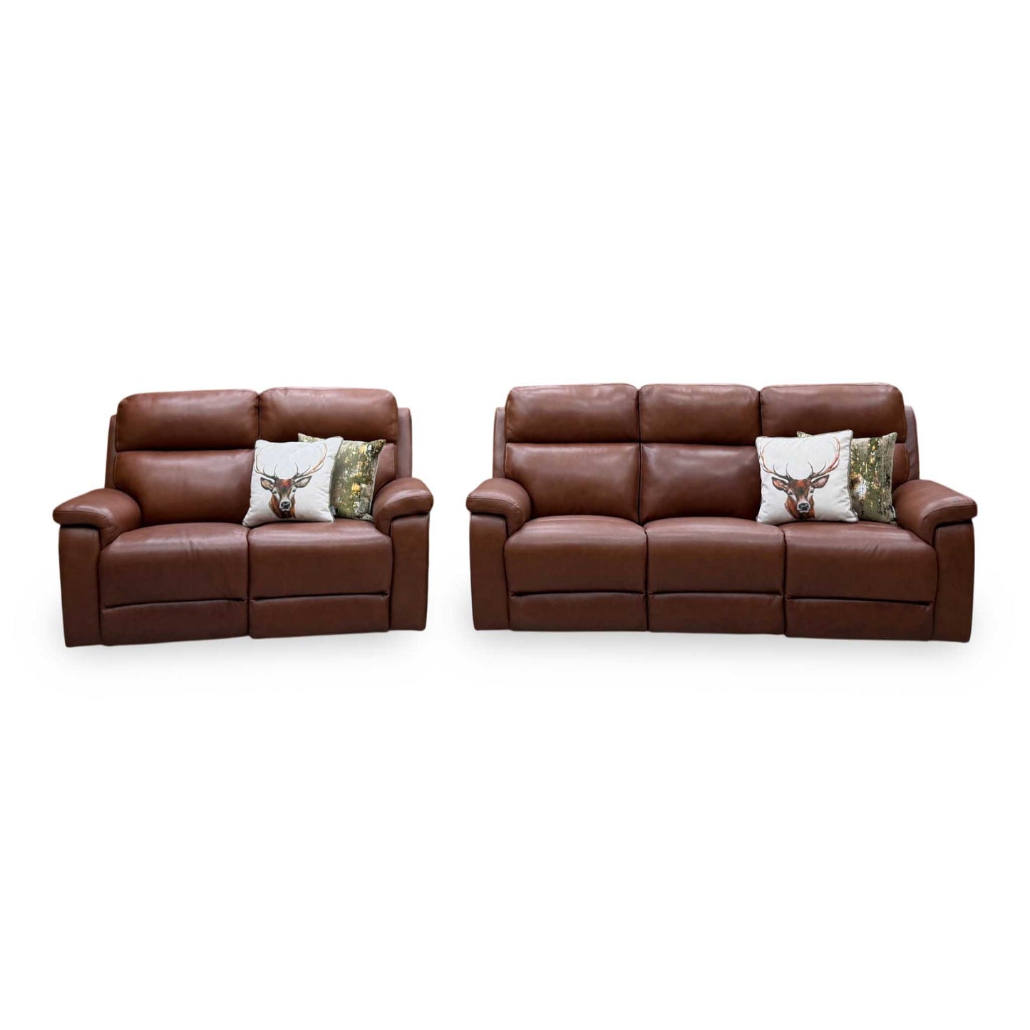 ‘Raven’ Montana Butterscotch Cat-60_07 Brown Leather 3 + 2 Seater Power Recliner Sofa Set