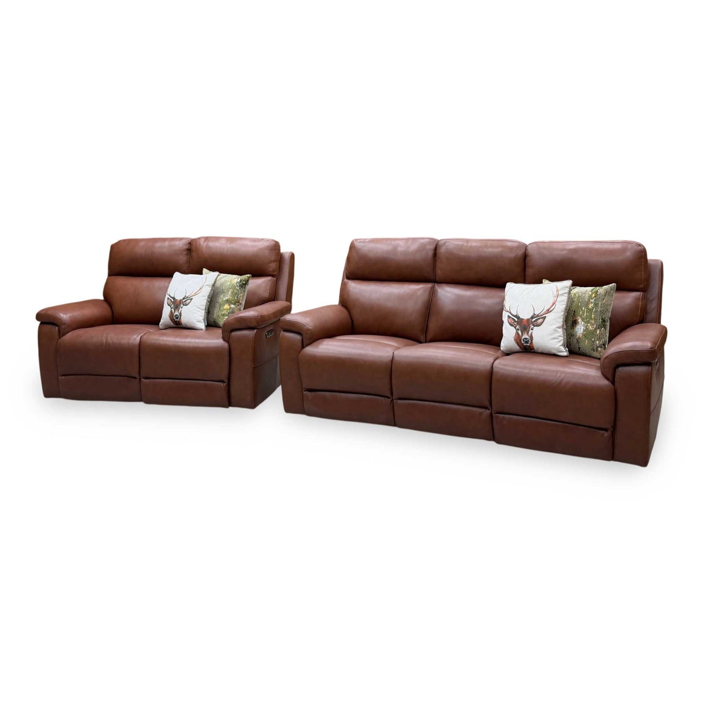 ‘Raven’ Montana Butterscotch Cat-60_07 Brown Leather 3 + 2 Seater Power Recliner Sofa Set