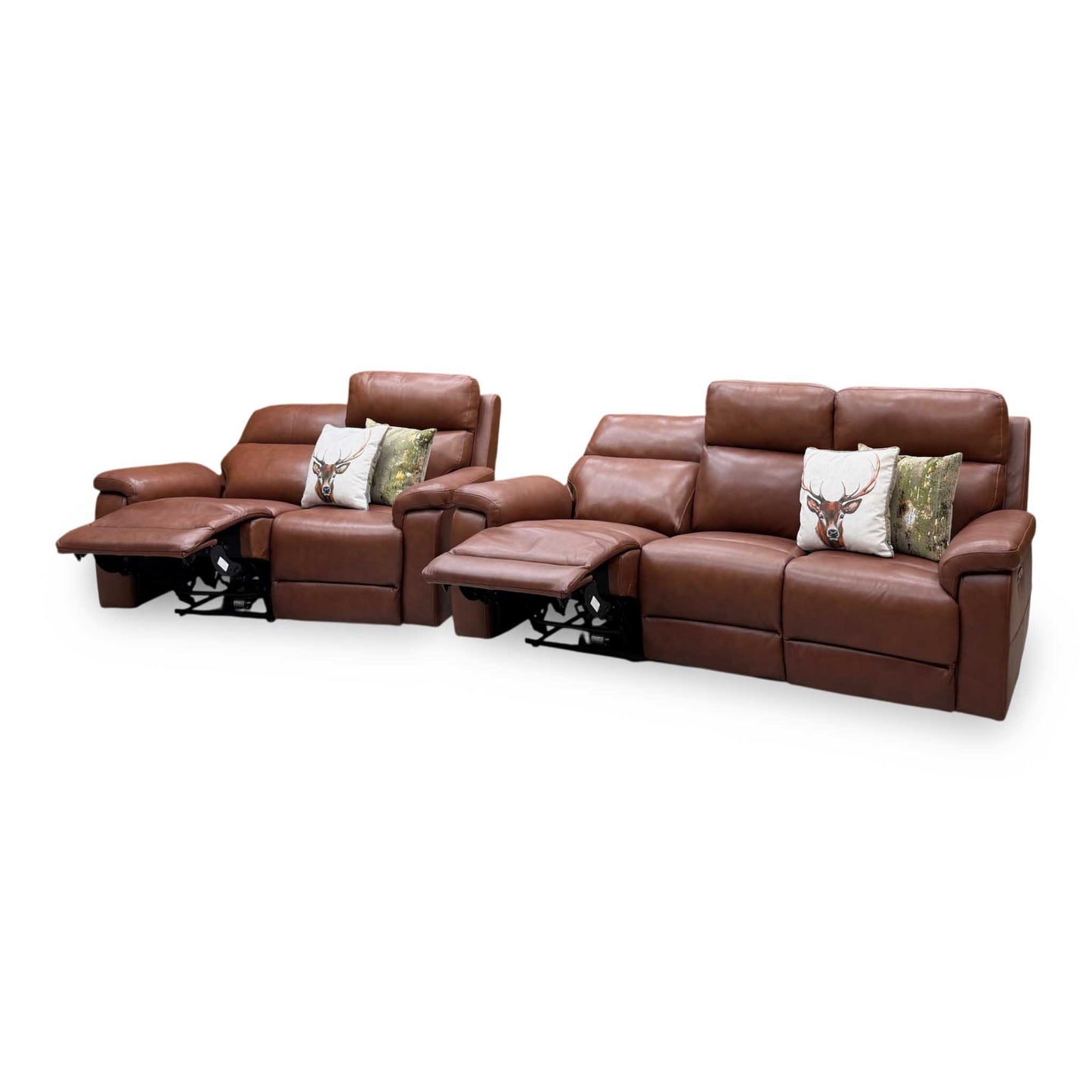 ‘Raven’ Montana Butterscotch Cat-60_07 Brown Leather 3 + 2 Seater Power Recliner Sofa Set