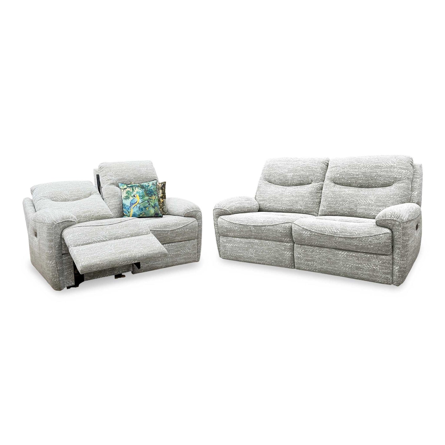 G Plan ‘Amesbury’ A049 Maddox Olive Fabric Set: 3 Seater Power Recliner with Power Headrests and Power Lumbar + 2 Seater Power Recliner Sofa Set