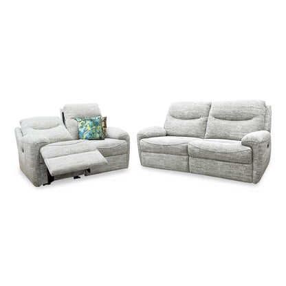 G Plan ‘Amesbury’ A049 Maddox Olive Fabric Set: 3 Seater Power Recliner with Power Headrests and Power Lumbar + 2 Seater Power Recliner Sofa Set