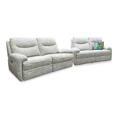 G Plan ‘Amesbury’ A049 Maddox Olive Fabric Set: 3 Seater Power Recliner with Power Headrests and Power Lumbar + 2 Seater Power Recliner Sofa Set