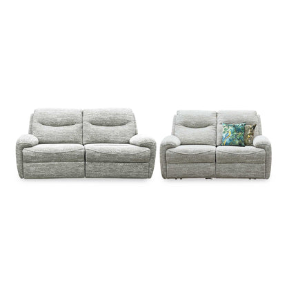 G Plan ‘Amesbury’ A049 Maddox Olive Fabric Set: 3 Seater Power Recliner with Power Headrests and Power Lumbar + 2 Seater Power Recliner Sofa Set