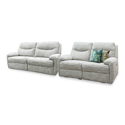 G Plan ‘Amesbury’ A049 Maddox Olive Fabric Set: 3 Seater Power Recliner with Power Headrests and Power Lumbar + 2 Seater Power Recliner Sofa Set