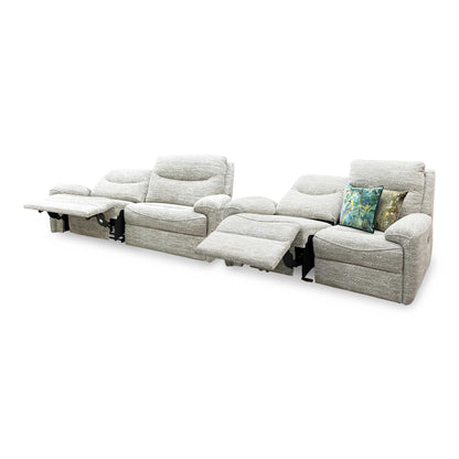 G Plan ‘Amesbury’ A049 Maddox Olive Fabric Set: 3 Seater Power Recliner with Power Headrests and Power Lumbar + 2 Seater Power Recliner Sofa Set