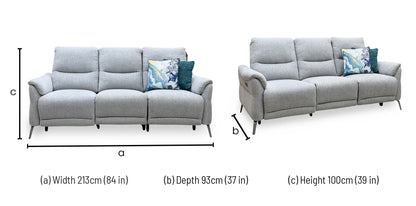 ‘Daytona’ 11445 Anivia Light Grey Fabric 3 Seater Power Recliner Sofa with Drop Down Drinks Holder – view 11