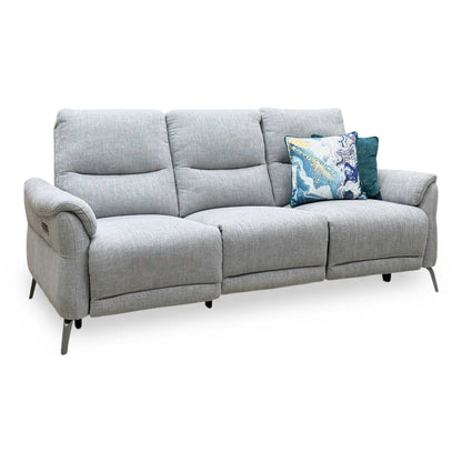 ‘Daytona’ 11445 Anivia Light Grey Fabric 3 Seater Power Recliner Sofa with Drop Down Drinks Holder – view 5