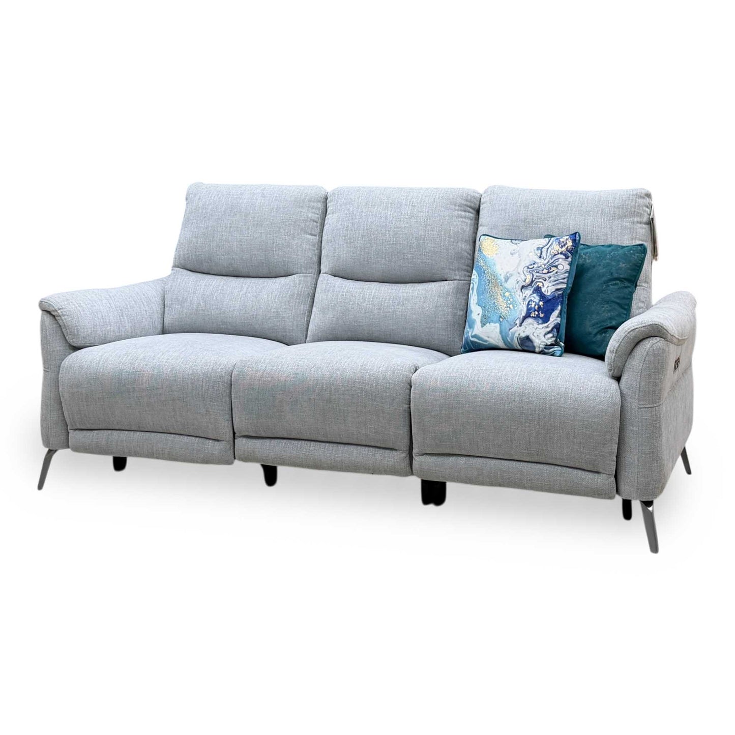 ‘Daytona’ 11445 Anivia Light Grey Fabric 3 Seater Power Recliner Sofa with Drop Down Drinks Holder – view 7