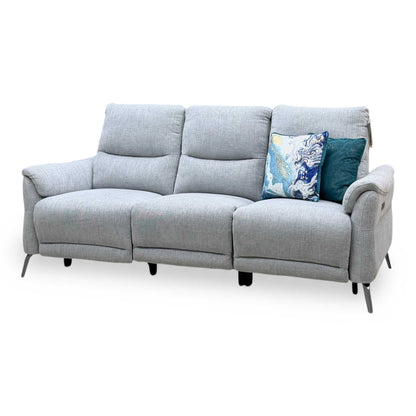 ‘Daytona’ 11445 Anivia Light Grey Fabric 3 Seater Power Recliner Sofa with Drop Down Drinks Holder – view 7