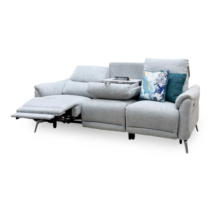 ‘Daytona’ 11445 Anivia Light Grey Fabric 3 Seater Power Recliner Sofa with Drop Down Drinks Holder – view 4