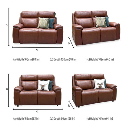 ‘Aero’ Butterscotch Cat-60 07 Brown Leather Set: 2 Seater Power Recliner with Power Headrests and Heated Seats + 2 Seater Standard Sofa Set