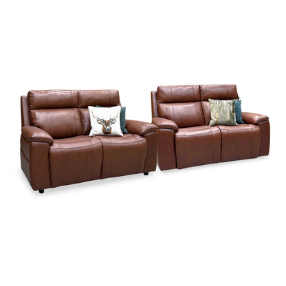 ‘Aero’ Butterscotch Cat-60 07 Brown Leather Set: 2 Seater Power Recliner with Power Headrests and Heated Seats + 2 Seater Standard Sofa Set