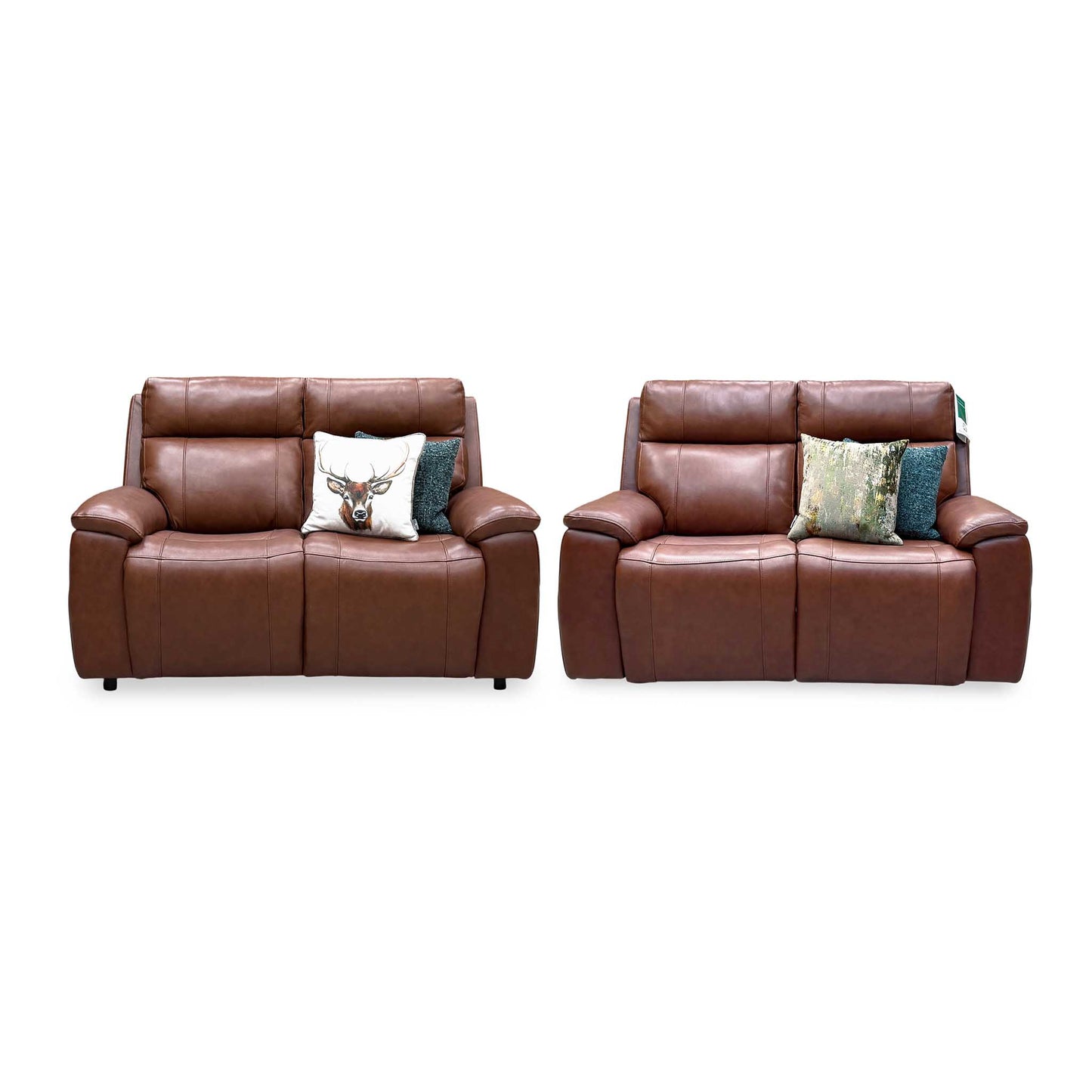 ‘Aero’ Butterscotch Cat-60 07 Brown Leather Set: 2 Seater Power Recliner with Power Headrests and Heated Seats + 2 Seater Standard Sofa Set