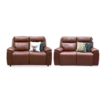 ‘Aero’ Butterscotch Cat-60 07 Brown Leather Set: 2 Seater Power Recliner with Power Headrests and Heated Seats + 2 Seater Standard Sofa Set