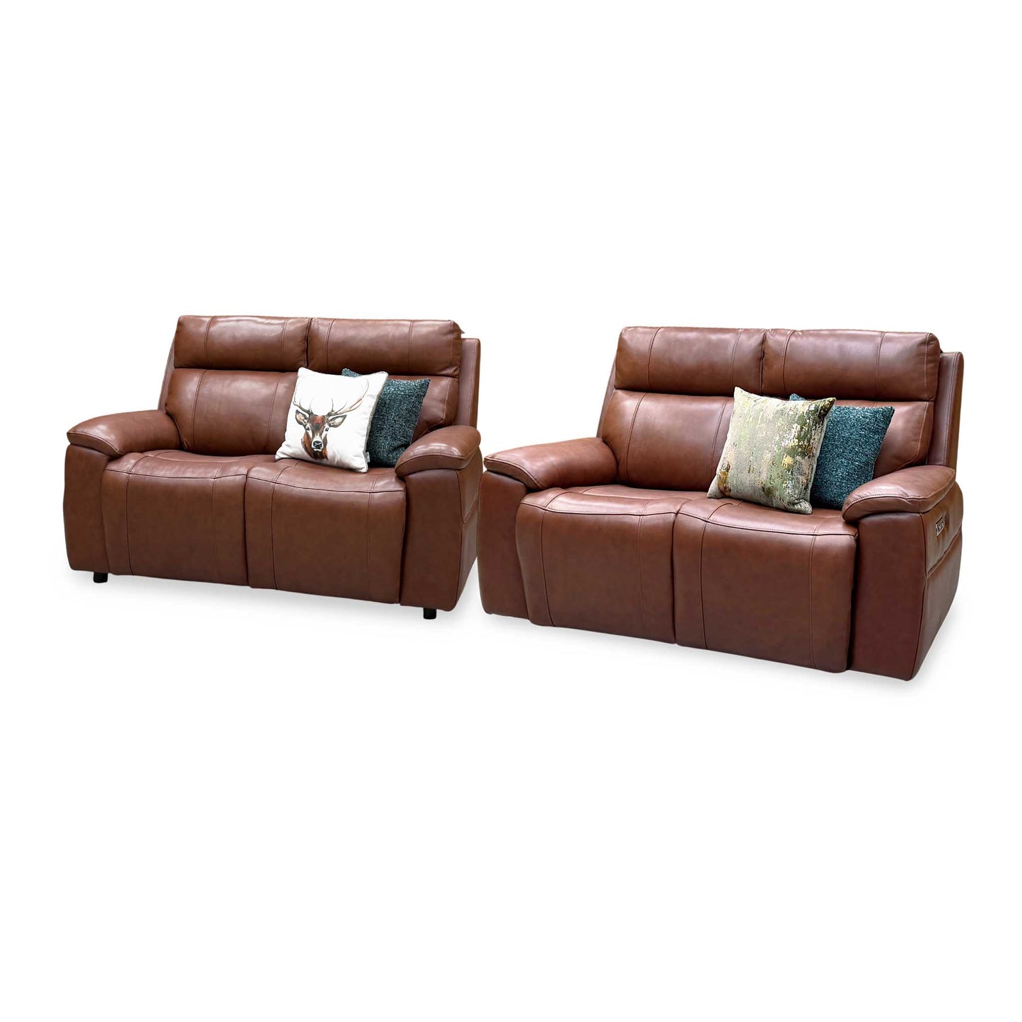 ‘Aero’ Butterscotch Cat-60 07 Brown Leather Set: 2 Seater Power Recliner with Power Headrests and Heated Seats + 2 Seater Standard Sofa Set