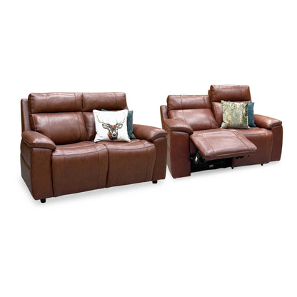 ‘Aero’ Butterscotch Cat-60 07 Brown Leather Set: 2 Seater Power Recliner with Power Headrests and Heated Seats + 2 Seater Standard Sofa Set