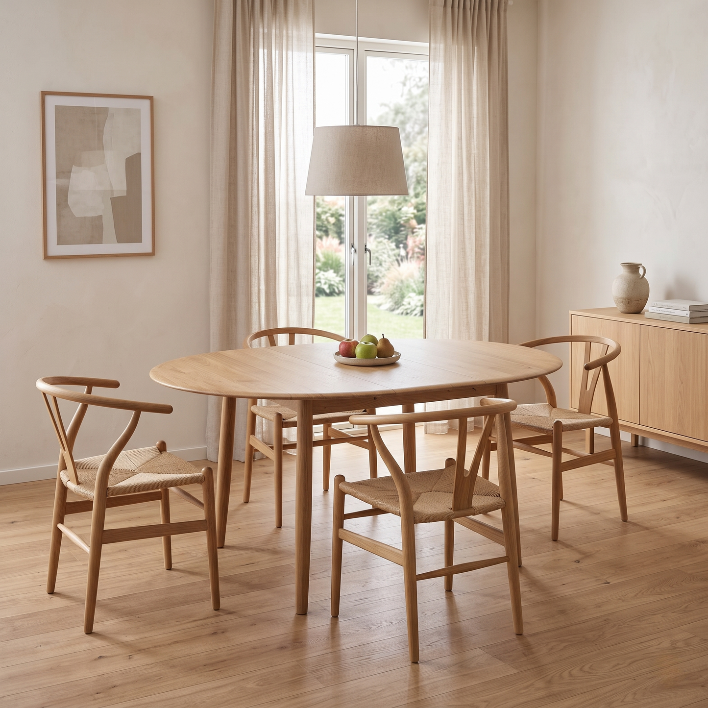 ‘Stockholm’ Light Oak Solid Oak Round Extending Dining Table