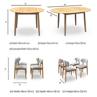 ‘Stockholm’ Light Oak Solid Oak Round Extending Dining Table with Light Oak Set of 4 Wooden Dining Chairs