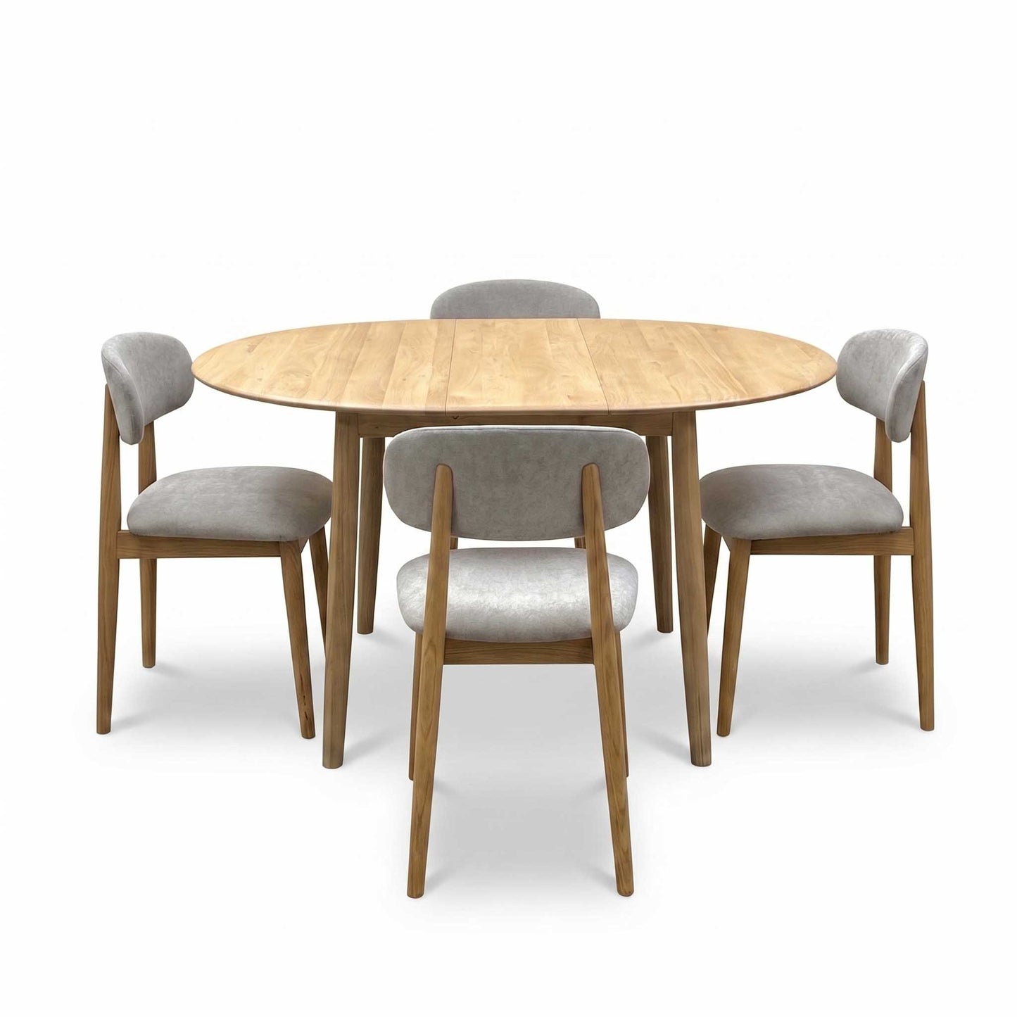 ‘Stockholm’ Light Oak Solid Oak Round Extending Dining Table with Light Oak Set of 4 Wooden Dining Chairs