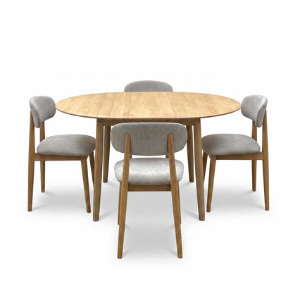 ‘Stockholm’ Light Oak Solid Oak Round Extending Dining Table with Light Oak Set of 4 Wooden Dining Chairs