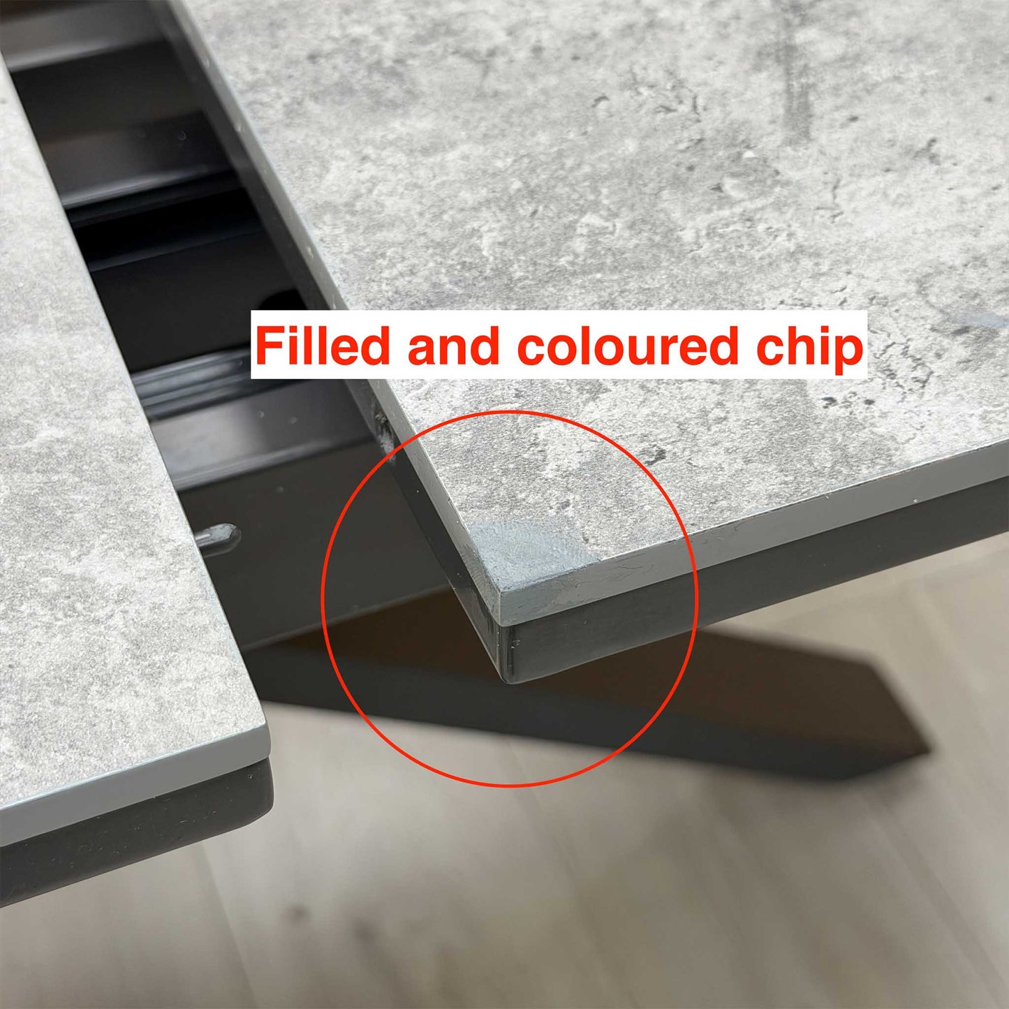 'Moon’ Grey Concrete Effect Pop-Up Extending Dining Table 160cm