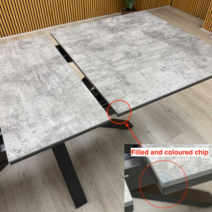 'Moon’ Grey Concrete Effect Pop-Up Extending Dining Table 160cm