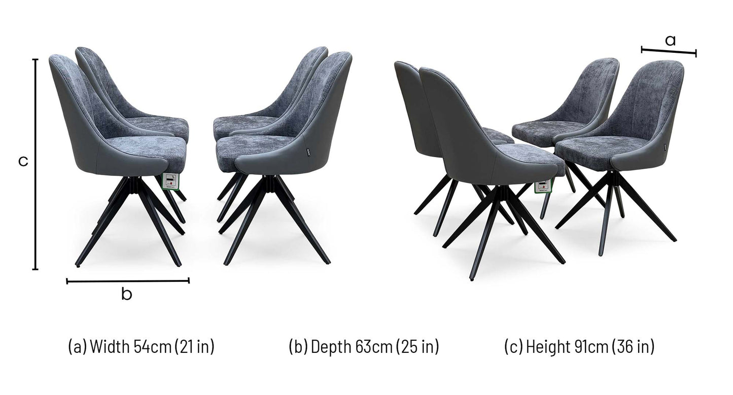 ‘Jose’ Anthracite Grey Fabric Set of 4 Swivel Chairs