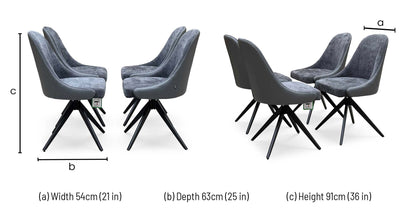 ‘Jose’ Anthracite Grey Fabric Set of 4 Swivel Chairs