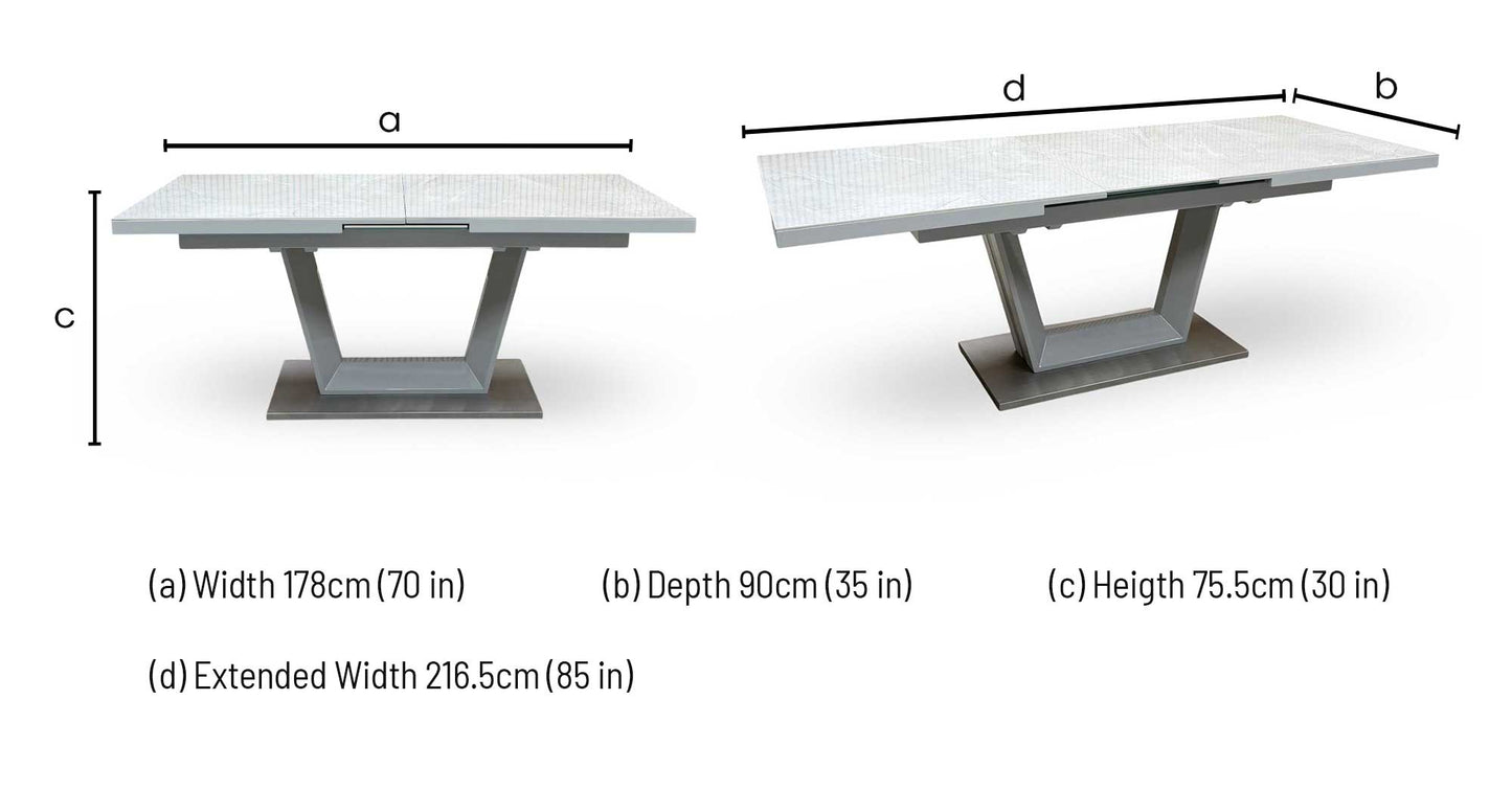 ‘Grigio’ High Gloss Ceramic Top Large Pop-Up Extending Dining Table